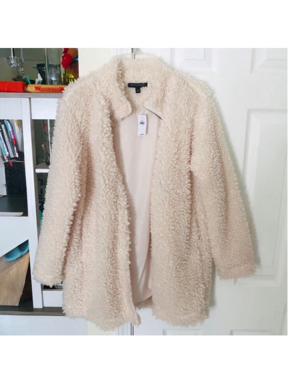 Size S Banana Republic Cozy Sweater Teddy Jacket Faux Fur Knobby Fleece NWT Chic